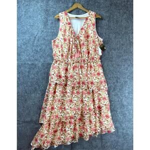 Taylor Woman Dress 16W Ivory Carnation Asymmetric Hem Tiered Ruffle Cottagecore